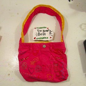 Blue Boutique Cute Little Pink Inside-Out Purse Homemade Needlework Appliques